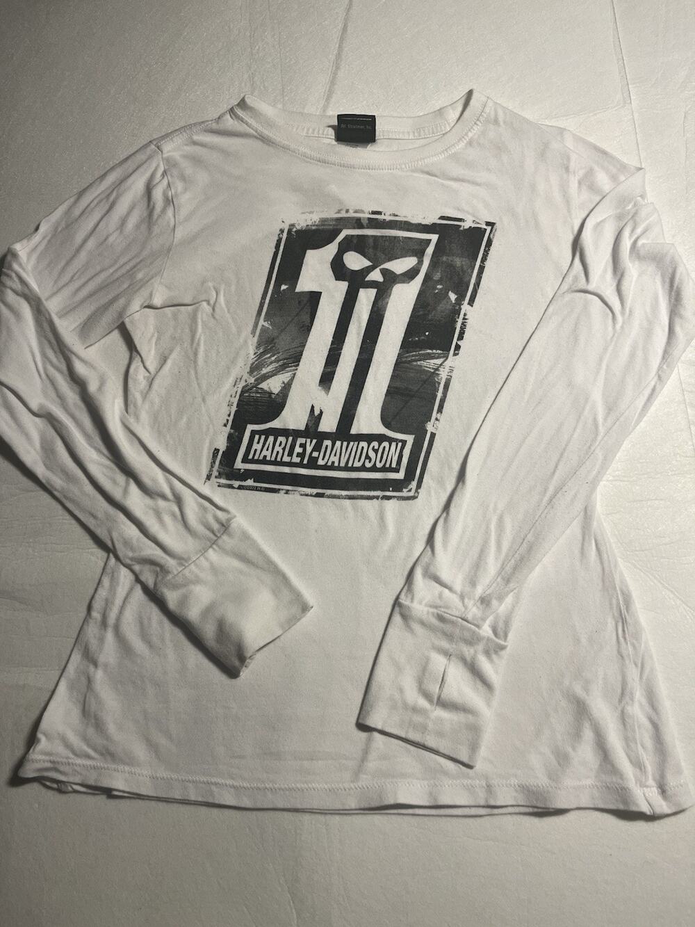 Harley-Davidson Women’s S White Long Sleeve Graphic T-Shirt Motorcycle Stretch